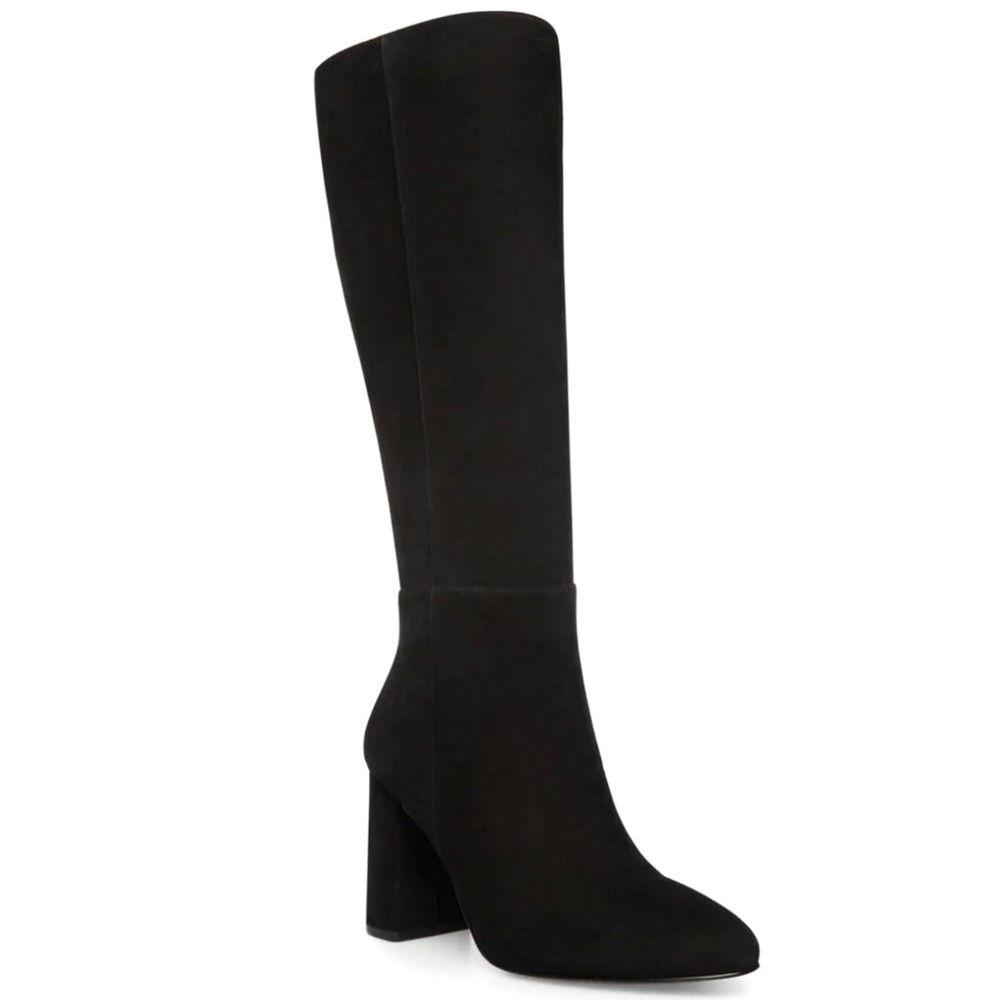 STEVE MADDEN Women's Ninny Black Nubuck Heeled Boots Pointed Toe Block heel Boot - Picture 2 of 11